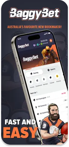 BaggyBet app listing on the App Store, displaying their main menu and slogan: Fast and Easy.