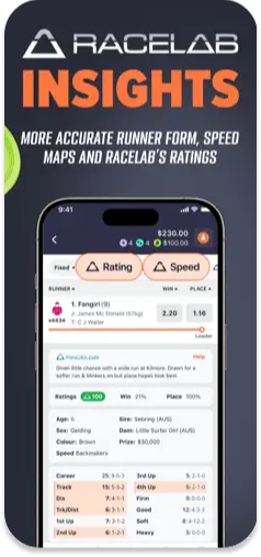 BaggyBet app listing on the App Store, featuring more Racelab insights