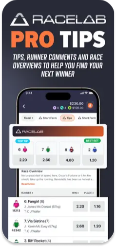 BaggyBet app listing on the App Store, featuring the racelab and pro tips