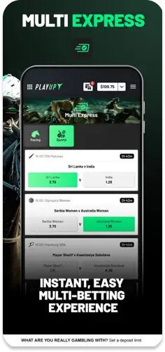 PlayUp mobile app listing on the App Store, featuring an easy multi-betting experience.