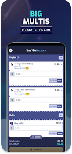 BetGalaxy app promoting multi-bet options with high potential payouts.