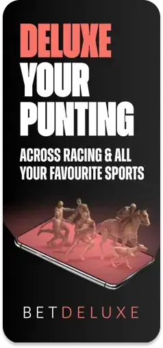 BetDeluxe app showcasing racing and sports betting options.