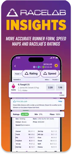 BetLocal app displaying RaceLab insights with speed maps and runner form.