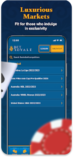 BetRoyale app displaying elite sports and racing markets.