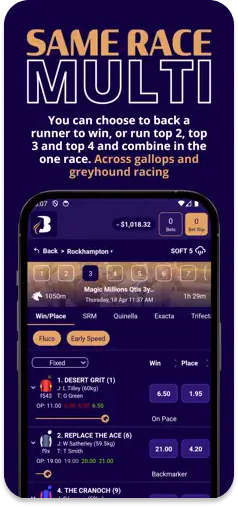 BlondeBet app interface displaying Same Race Multi betting options.