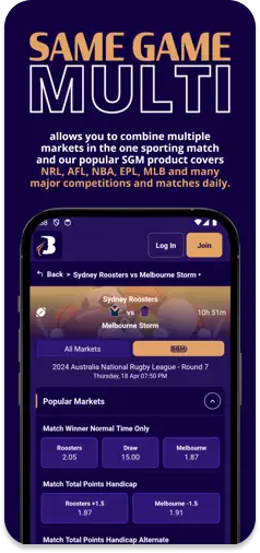 BlondeBet app interface displaying Same Game Multi betting options.