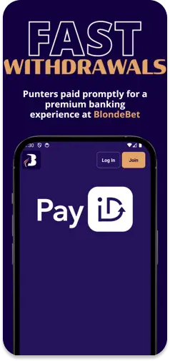 BlondeBet app banking page highlighting fast withdrawal options.
