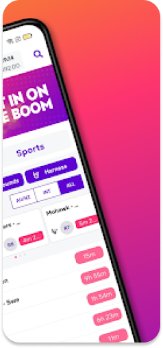 BoomBet app displaying the second half of the main menu with navigation options.