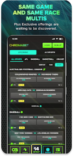ChromaBet app interface displaying Same Game and Same Race Multi options.