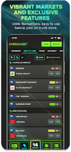 ChromaBet app displaying dynamic markets and betslip functionality.