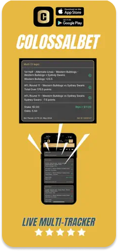 Colossalbet app displaying Live Multi-Tracker feature.