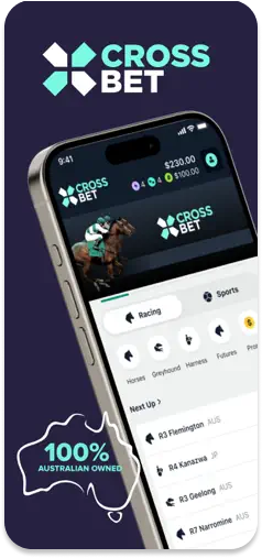 CrossBet app main menu showcasing its Australian ownership.