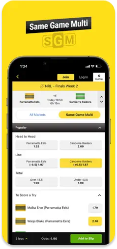 EliteBet app featuring Same Game Multi betting options.