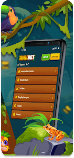 JungleBet app secondary menu displaying additional features.