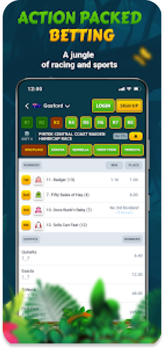 JungleBet app highlighting its diverse sports and racing options.