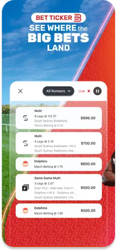 Ladbrokes Bet Ticker feature displaying real-time bet movements.