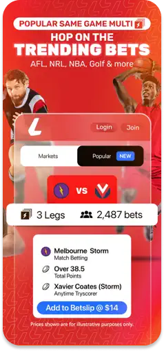 Ladbrokes app displaying trending Same Game Multi bets.
