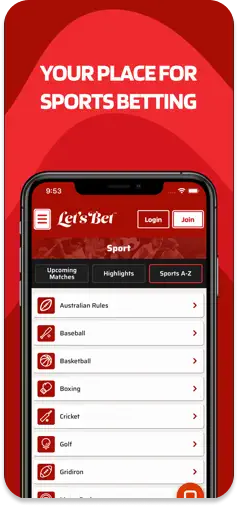 Let's Bet app promoting its sports betting markets.