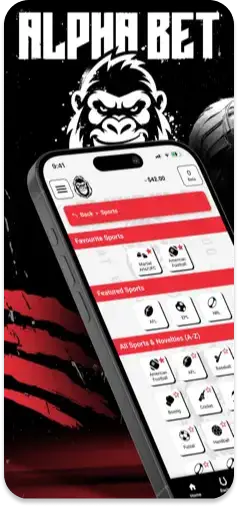 Alpha Bet app icon and betting interface preview