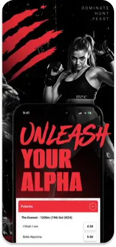Alpha Bet app with bold 'Unleash Your Alpha' tagline.