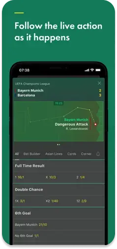 Bet365’s in-game betting dashboard displaying live action and match stats.