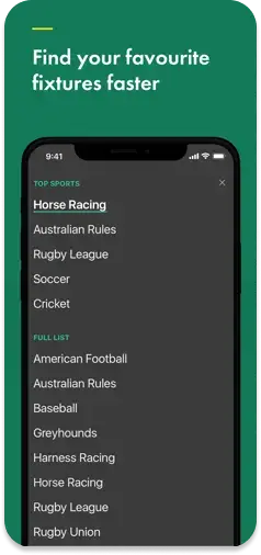 Bet365’s app showing its intuitive fixture search and favourites feature.