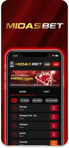 MidasBet main menu displaying login prompt for promotions.