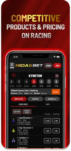 MidasBet racing odds and product offerings.