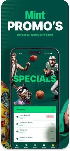 MintBet promotional offers for racing and sports betting.