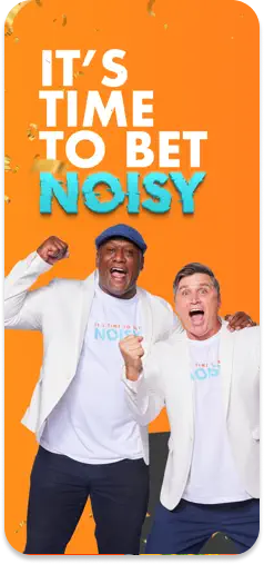 Two punters celebrating a big win on Noisy Bet.