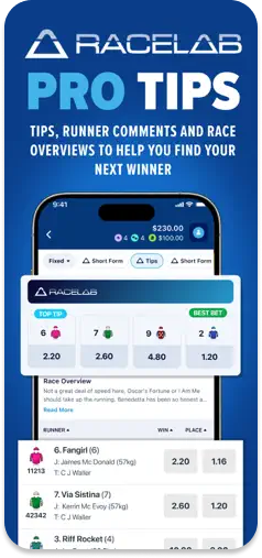 OKEBET RaceLab Pro Tips feature showing expert race analysis.