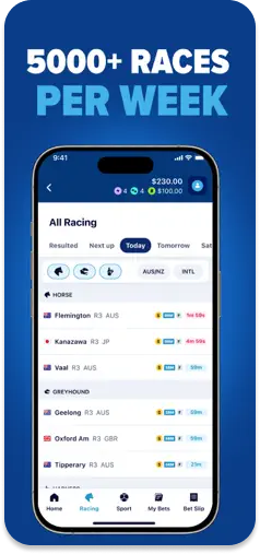OKEBET racing coverage screen displaying daily race events.