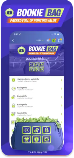 Palmerbet’s "Bookie Bag" section displaying unique betting tools and offers.