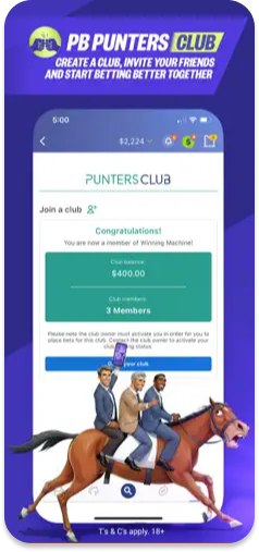 Palmerbet’s PB Punters Club interface for group betting with friends.