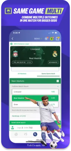 Palmerbet’s Same Game Multi interface with betting options across different sports.