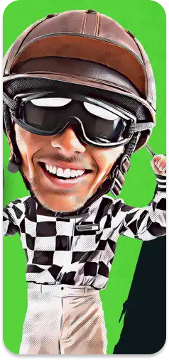 Picklebet jockey character illustration.