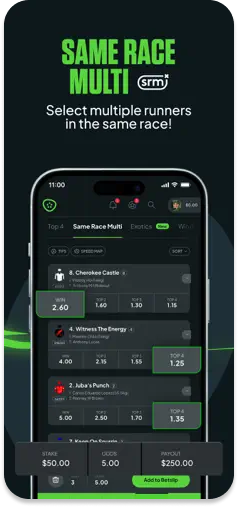Picklebet Same Race Multi UI selection screen.