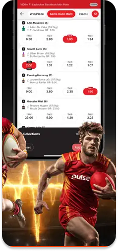 PulseBet app’s multis betting menu.