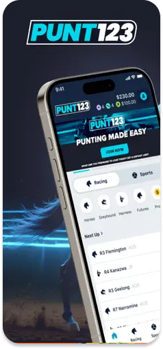 Punt123 main menu showcasing quick access to betting markets.