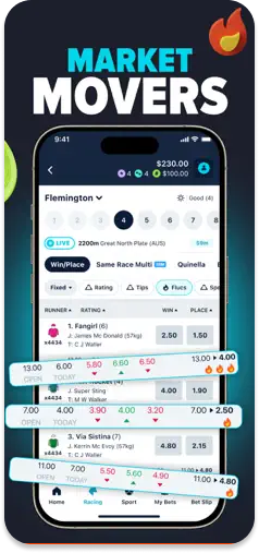 Punt123 Market Movers feature showing trending bets.