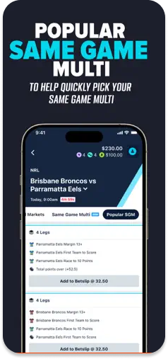 Punt123 Same Game Multi betting feature.