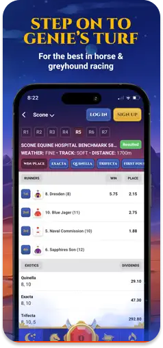 PuntGenie racing section showcasing thoroughbred and greyhound markets.