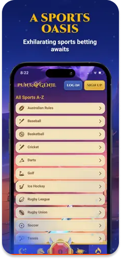 PuntGenie sports betting section displaying various markets.