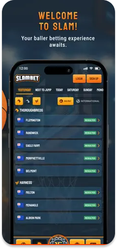 SlamBet’s welcome screen – inviting punters to experience a basketball-themed sportsbook.