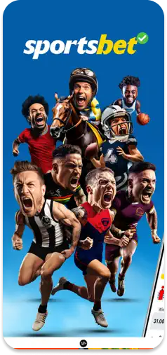 Sportsbet promotional image featuring famous athletes from various sports.