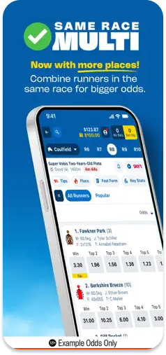 Sportsbet Same Race Multi feature with expanded place options.