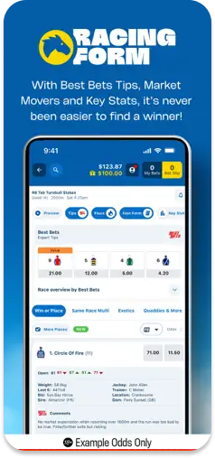 Sportsbet Racing Form page with best bets, market movers, and key stats.