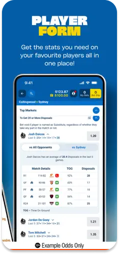 Sportsbet Player Form stats for tracking individual athlete performance.