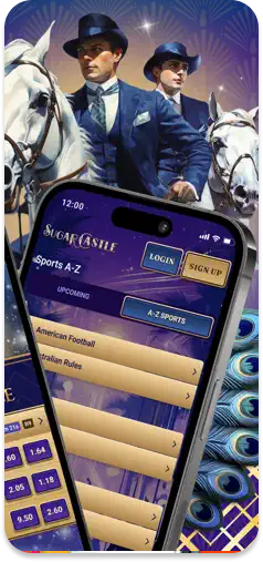 SugarCastle main menu – intuitive navigation for sports and racing betting.