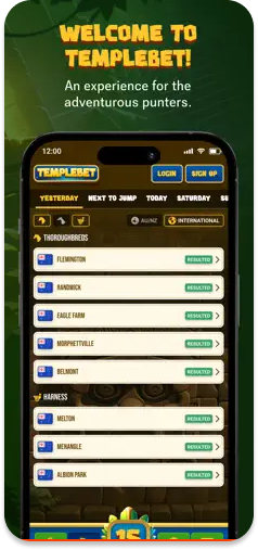 TempleBet’s welcome screen featuring an adventure-themed betting experience.